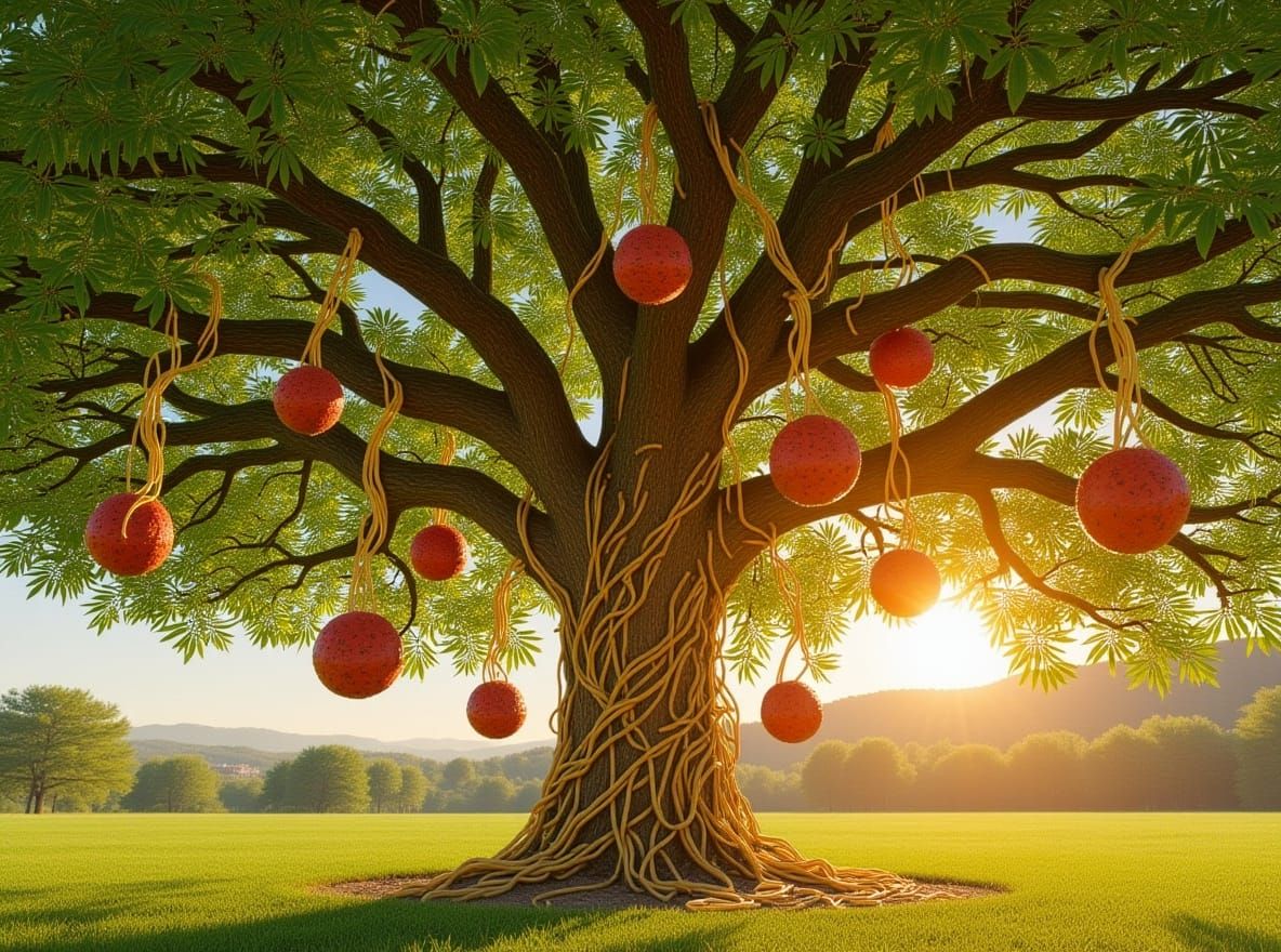 Surreal Meatball Tree in Italian Countryside