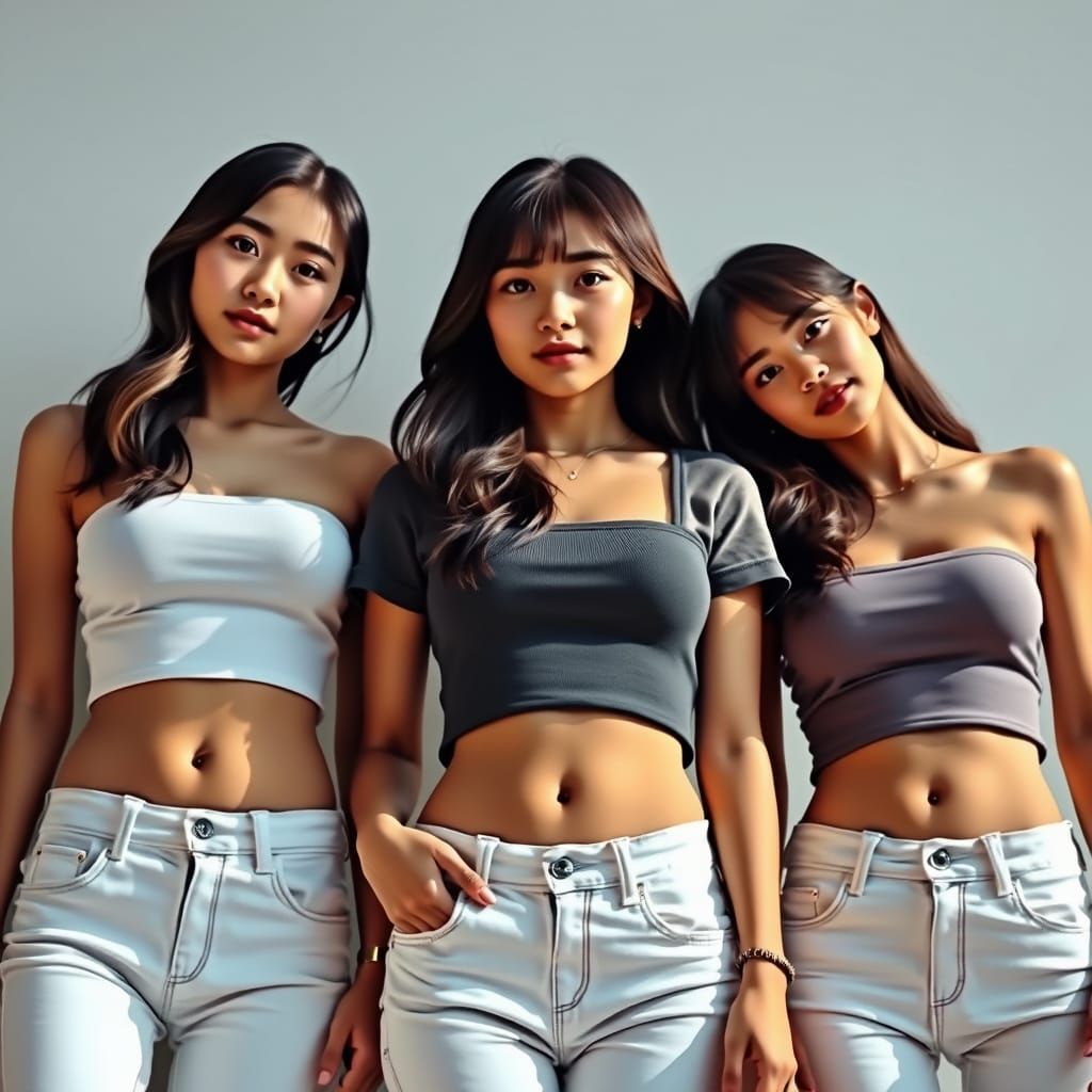 Three Japanese Women in Stylish Outfits