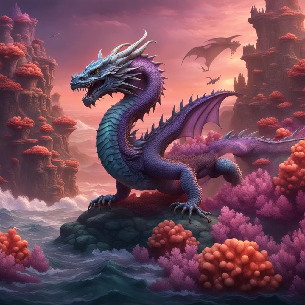 Blue Dragon in Coral and Mauve Sea