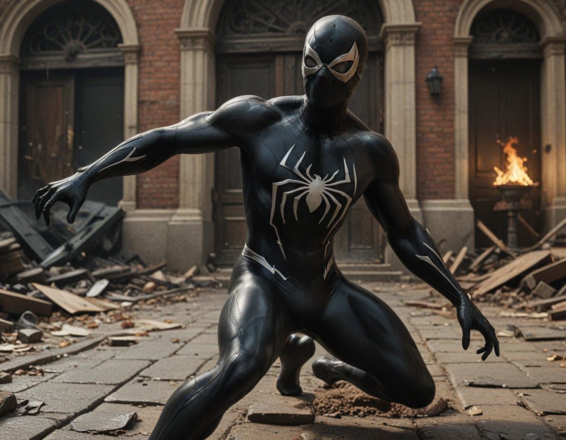 Sleek Spider-Man in Black Costume with Intricate Details