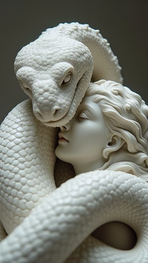 Titanoboa Coiled Around Pietà Statue in Celadon