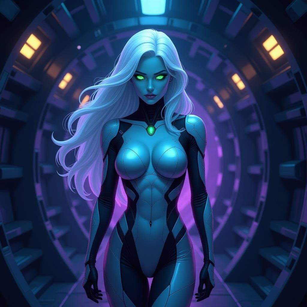 Cyberpunk Goddess in High-Tech Armor