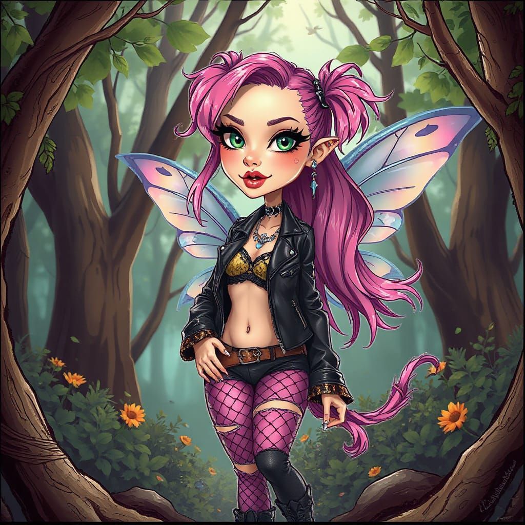Whimsical Punk Rocker Fairy in Mystical Forest