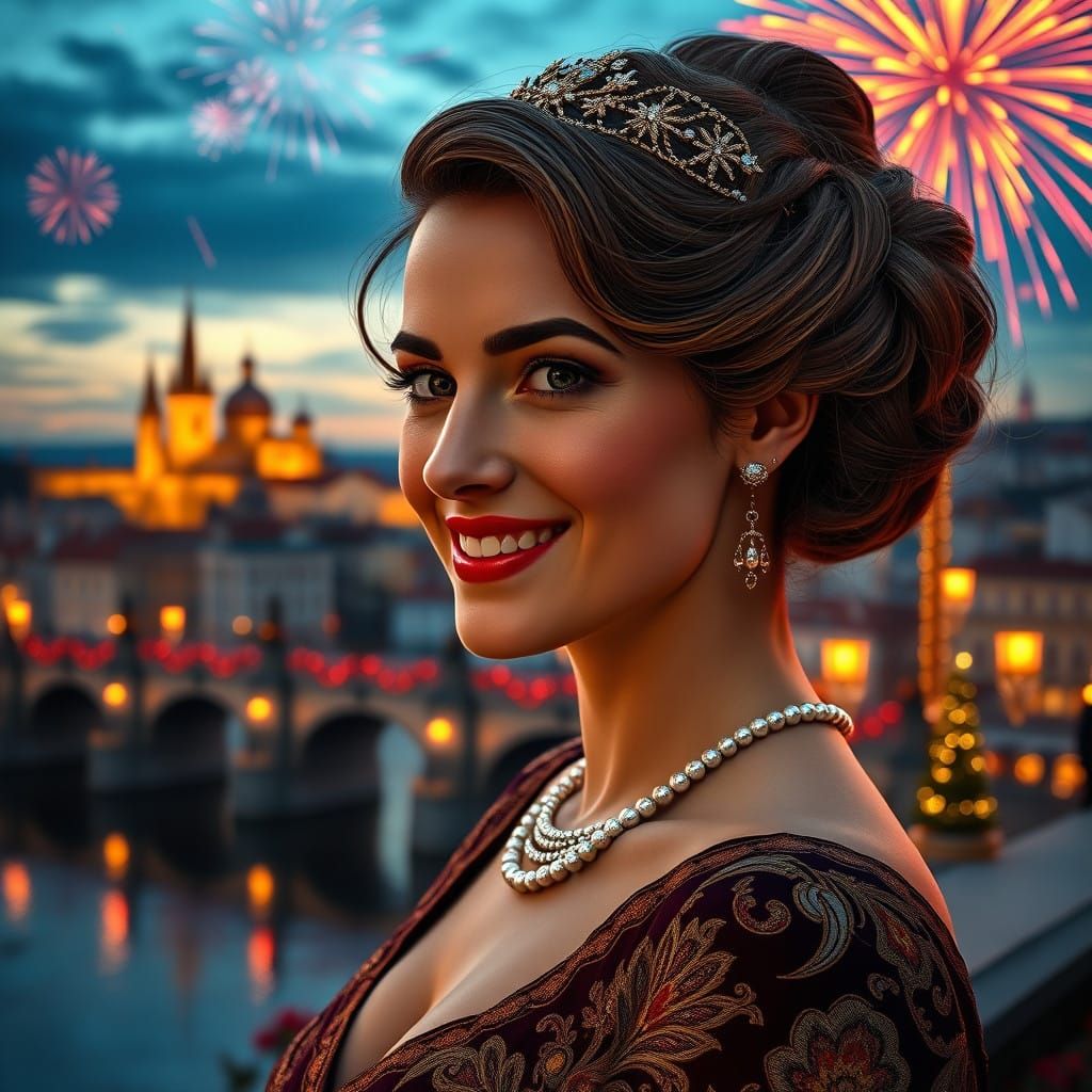 Elegant Regal Woman at New Year's in Prague