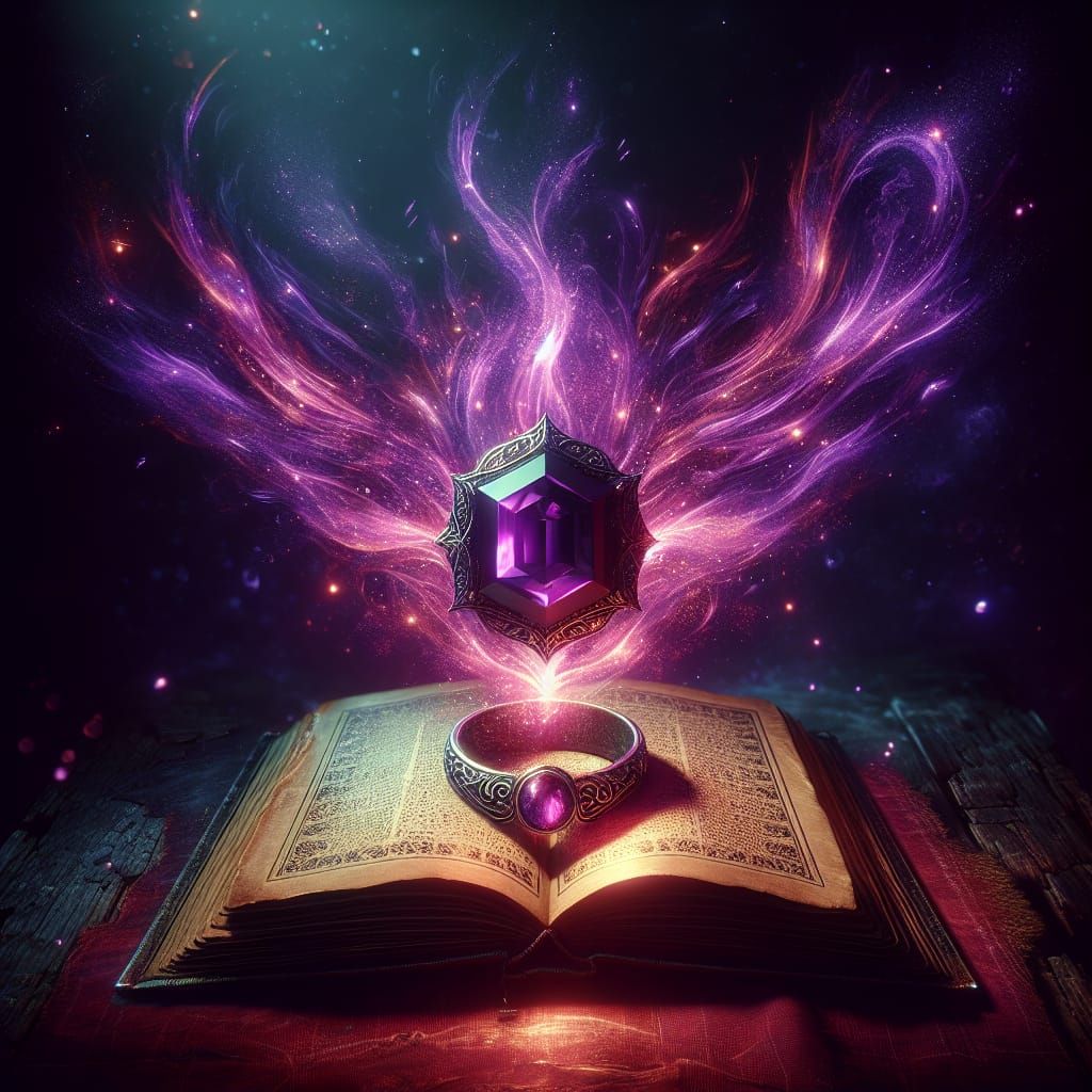 Magical Book with Purple Jade Ring in Concept Art Style
