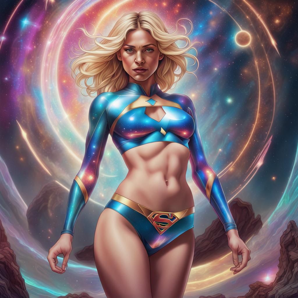 Supergirl in Holographic Astral Cosmic Illustration