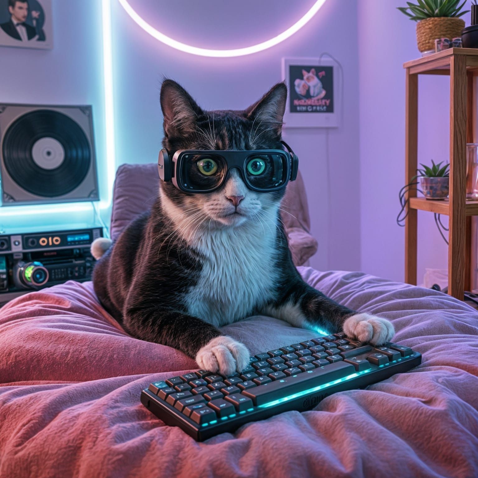 Gen Z Cat Streamer in Pastel-Neon Loft