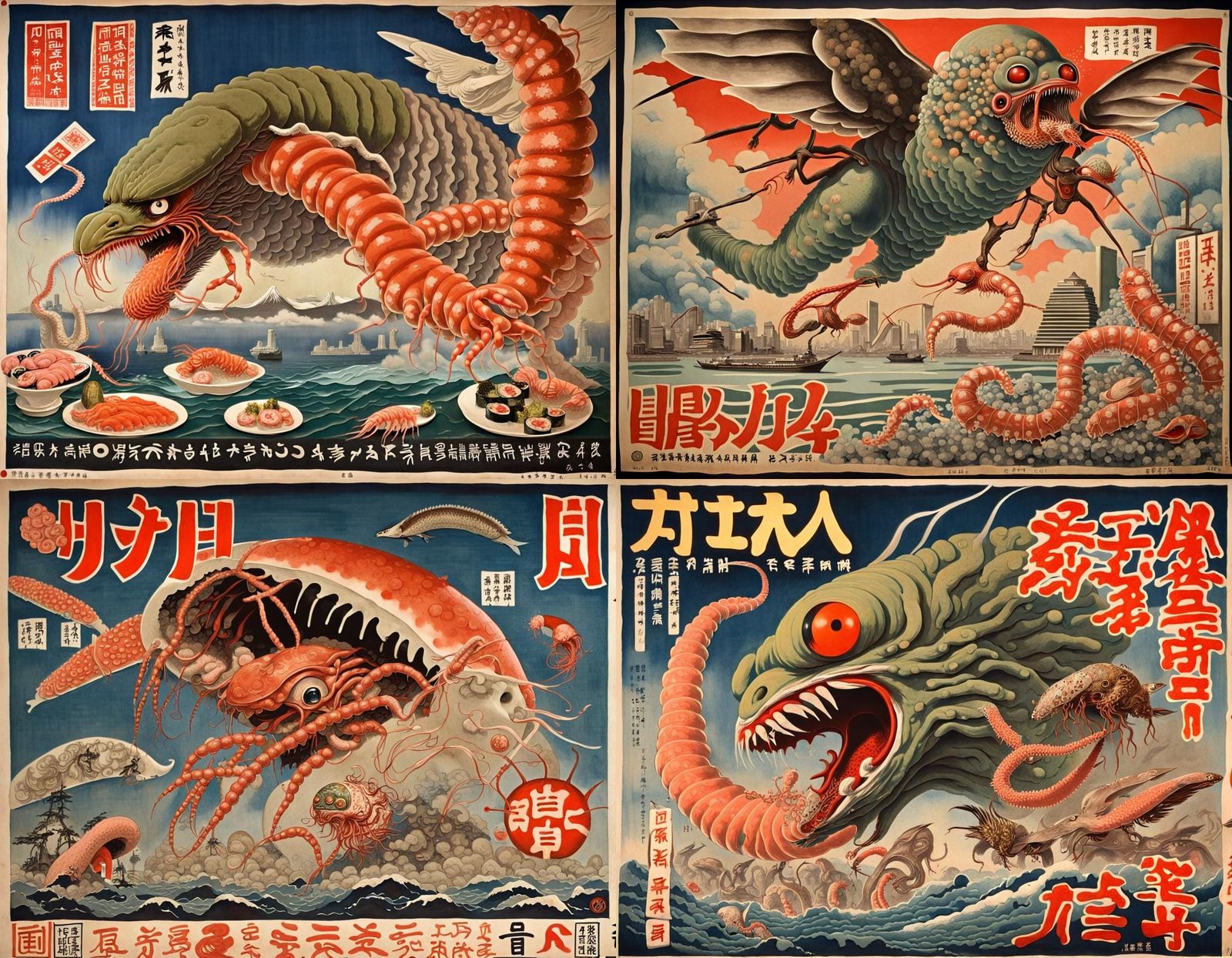 Vintage Japanese Poster: Grotesque Monsters in Tokyo