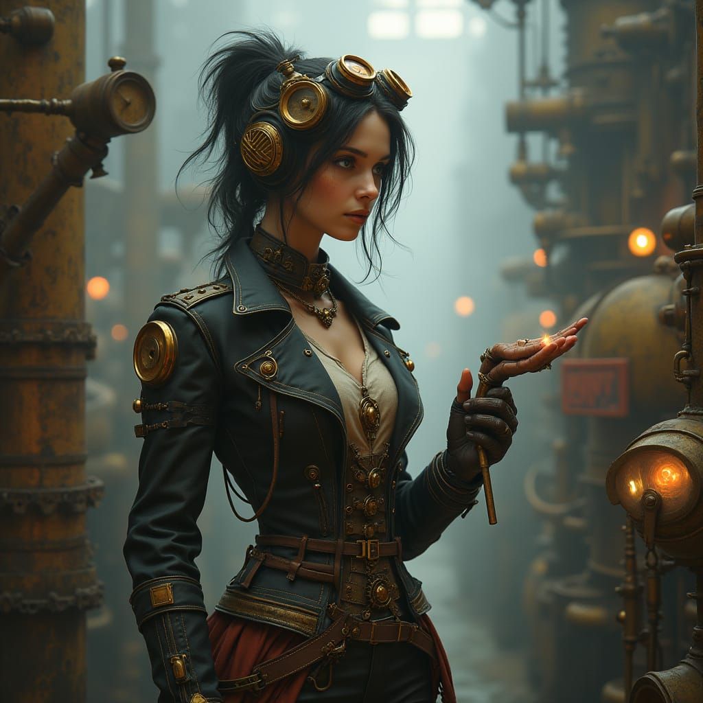 Steampunk Inventor in Industrial Setting