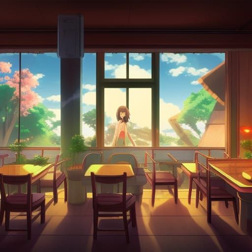 Anime Cafe in Studio Ghibli Style