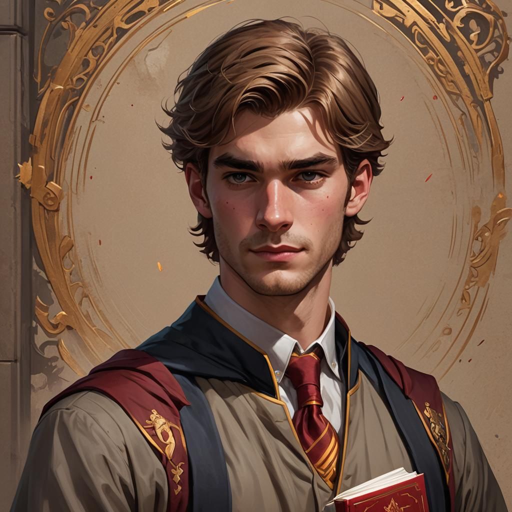 Gryffindor Student Portrait by Rutkowski, Artgerm, and Mucha