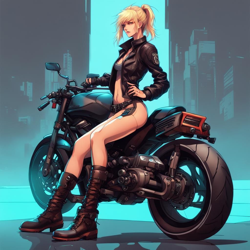 Anime Biker Girl in Cyberpunk Setting