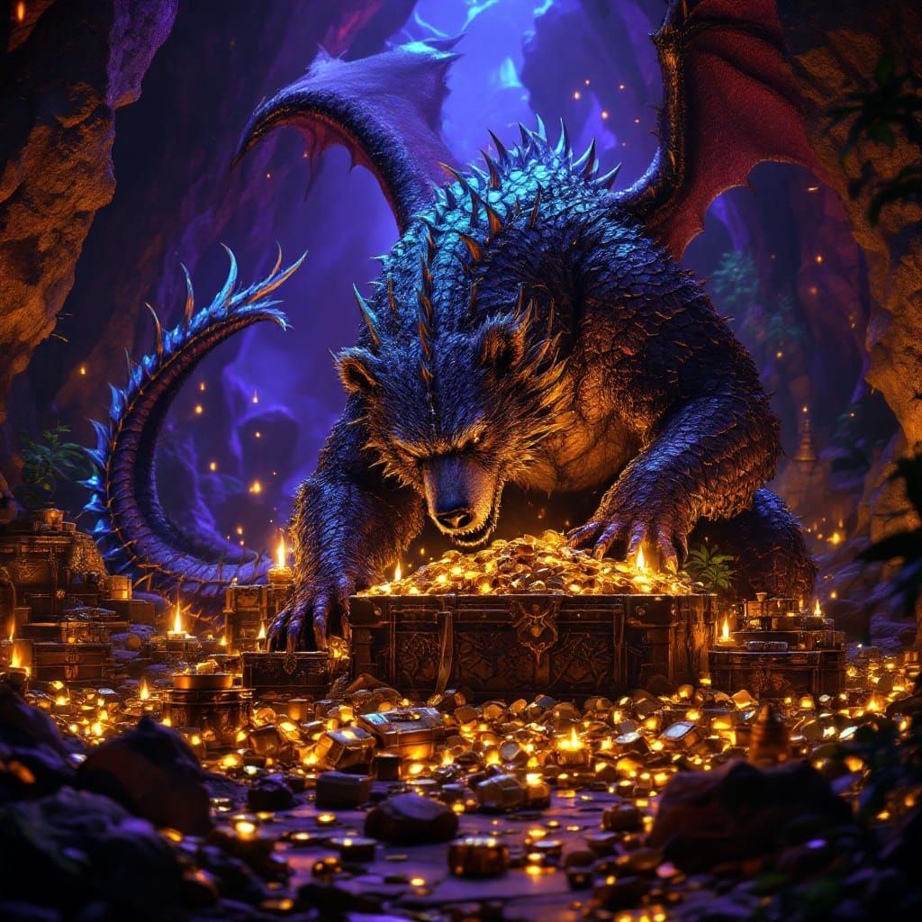 Regal Dragon Bear Hybrid in Ancient Treasure Lair