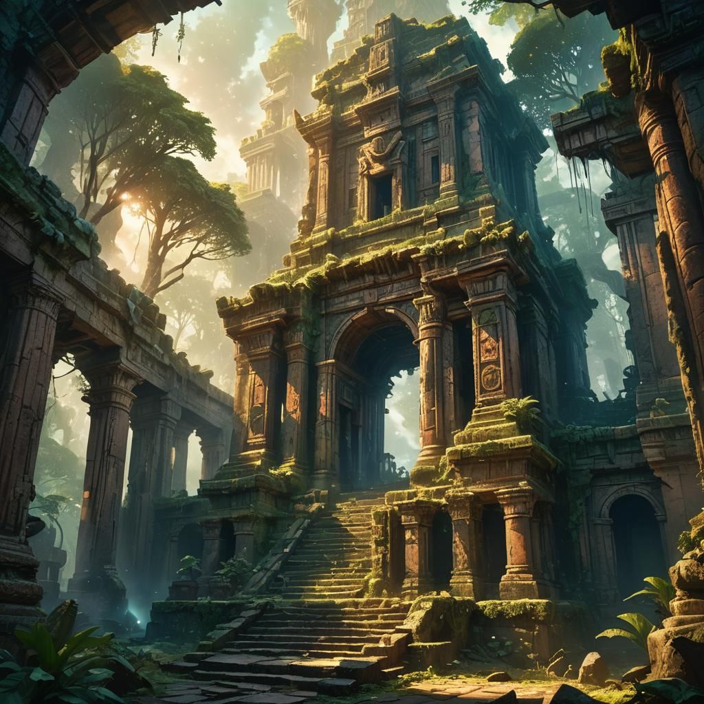 Begadie in Ruined Temple: Fantasy Concept Art