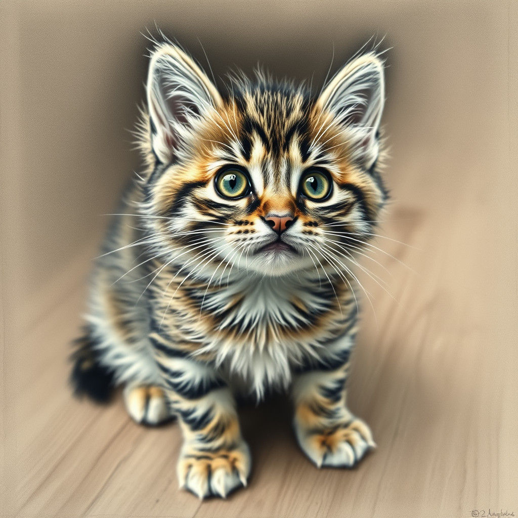 Hyperrealistic Kitten Portrait in Charcoal Drawing Style
