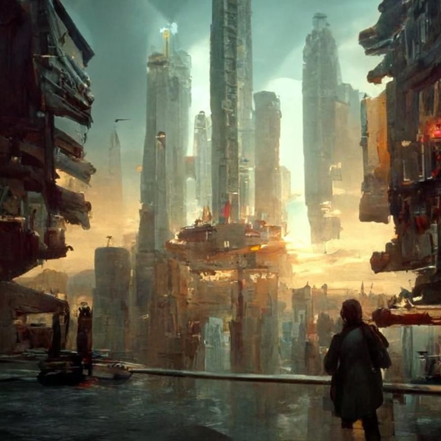 Futuristic Cityscape by Rutkowski and Aivazovsky