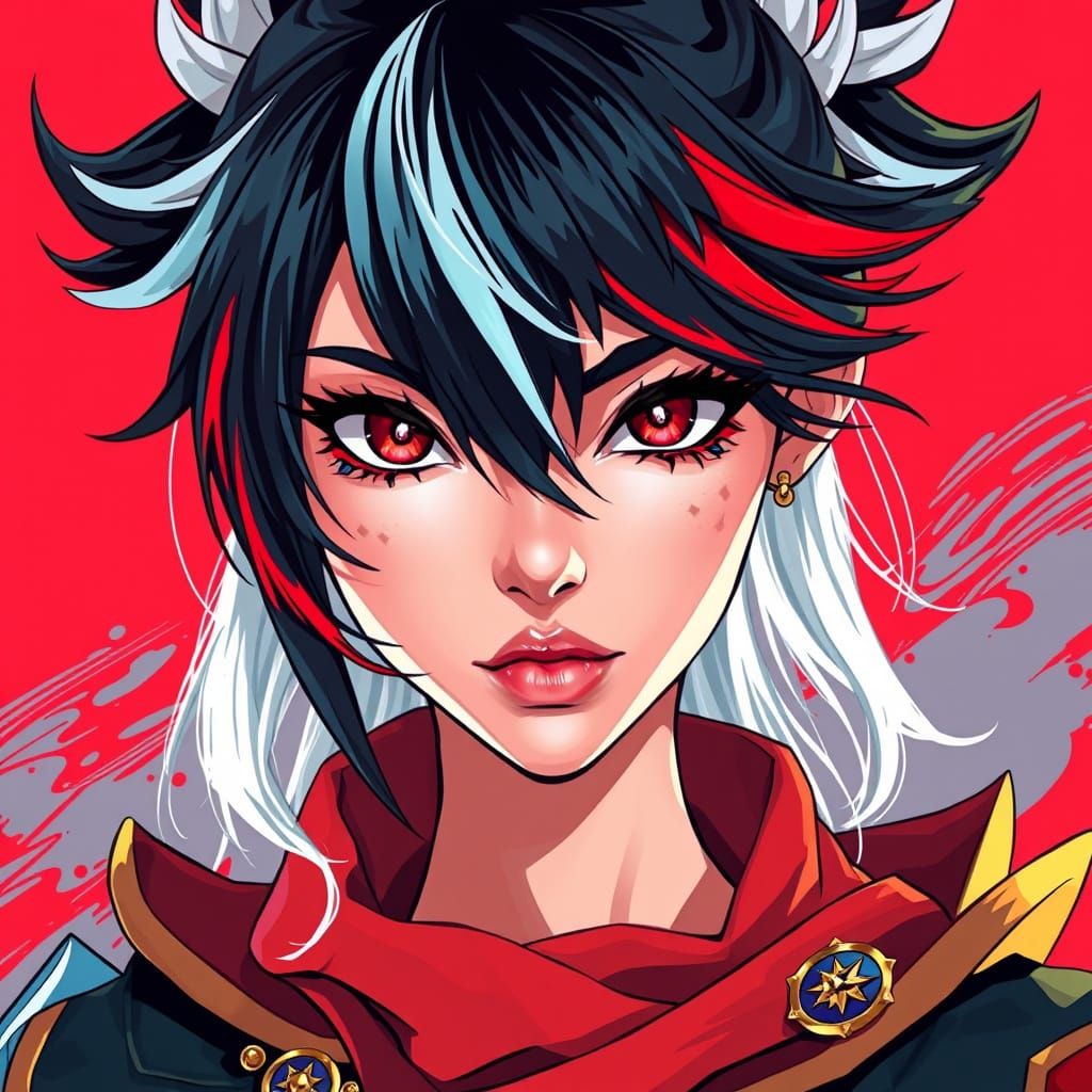 Vibrant Digital Art Girl with Bold Color Blocking and Intric...