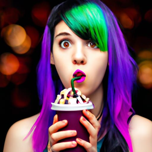 Emo Girl with Rainbow Drink: Professional Portrait