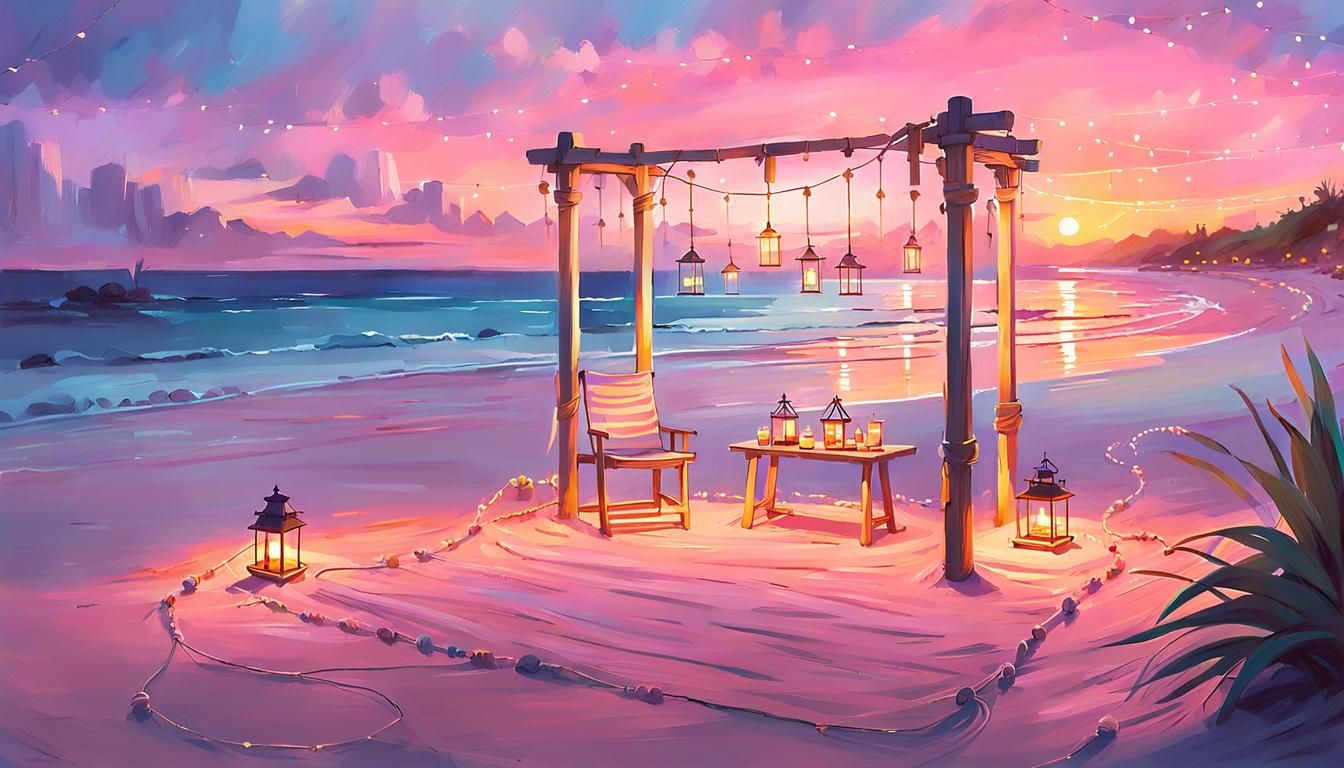 Magical Beach Sunset in Fantasy Art Style
