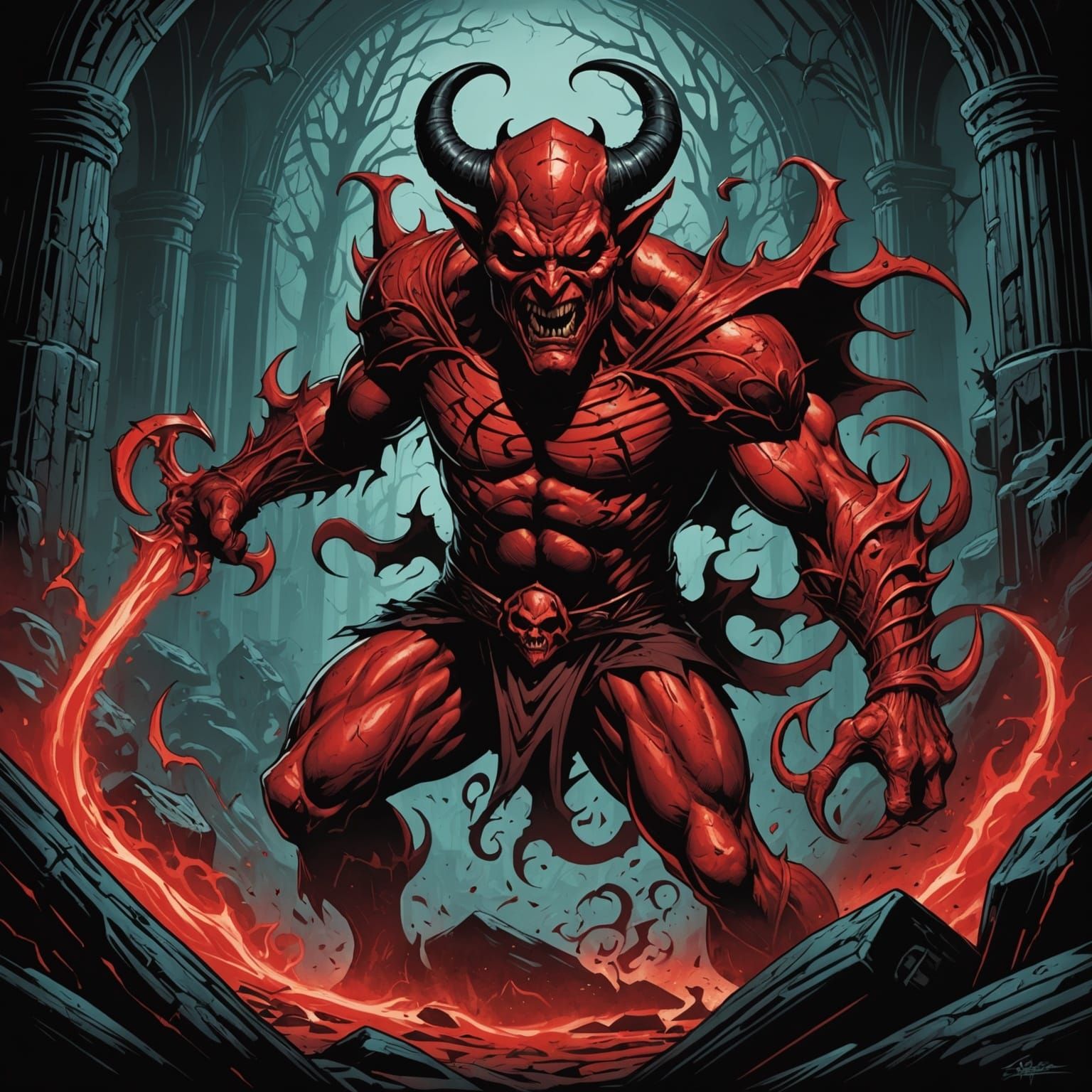 Menacing Red Devil Imp in Comic Book Style