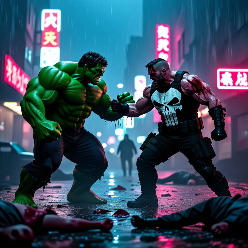 Hulk and Punisher: Brutal Fight in the Rain