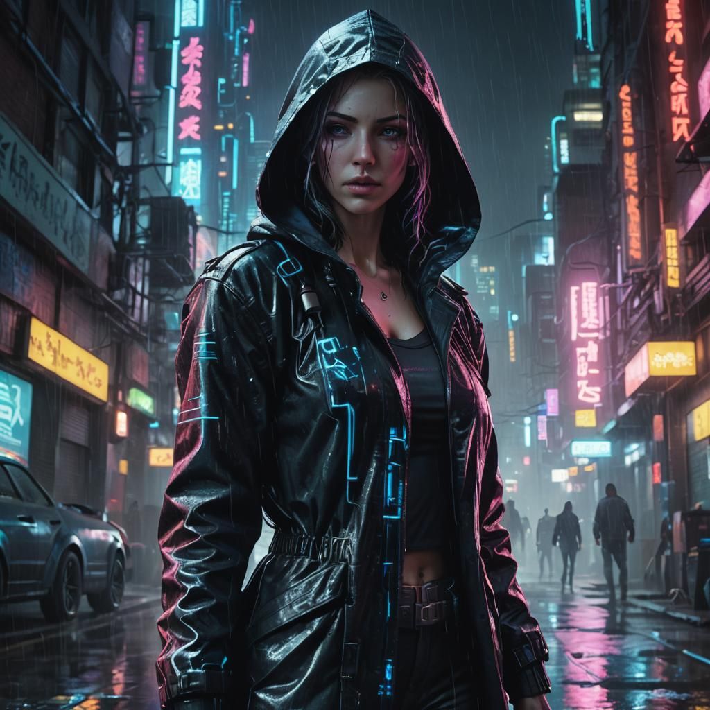 Cyberpunk Sorcery: Nemesis in Neon-Noir Cityscape
