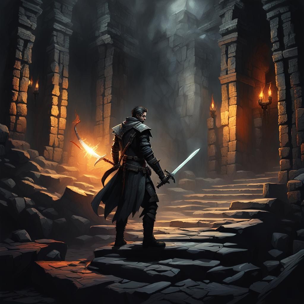 Dark Fantasy Adventurer in Shadows