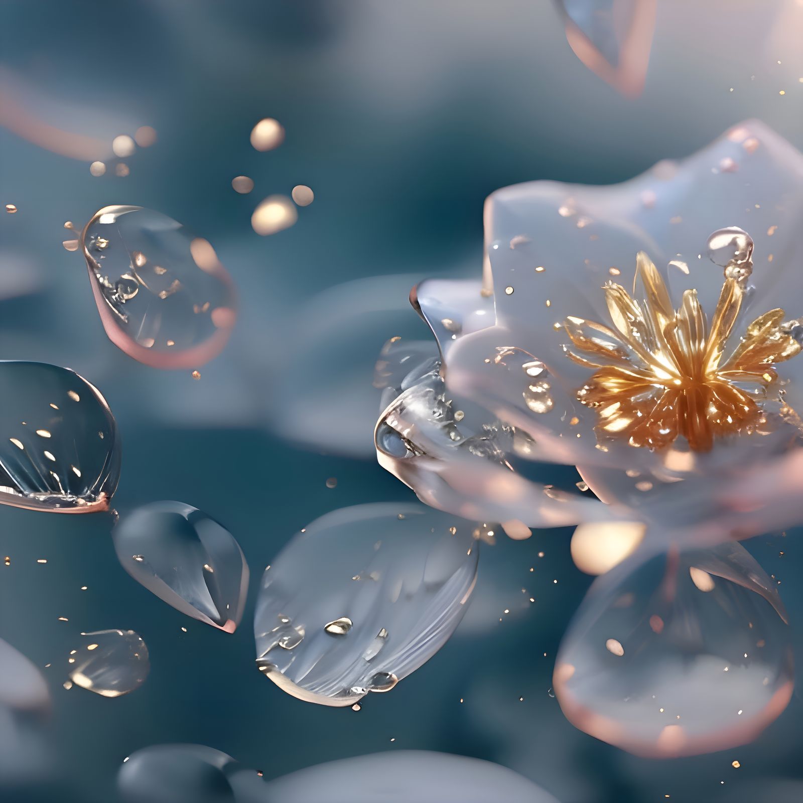 Glowing Glass Rose with Gold Filigree