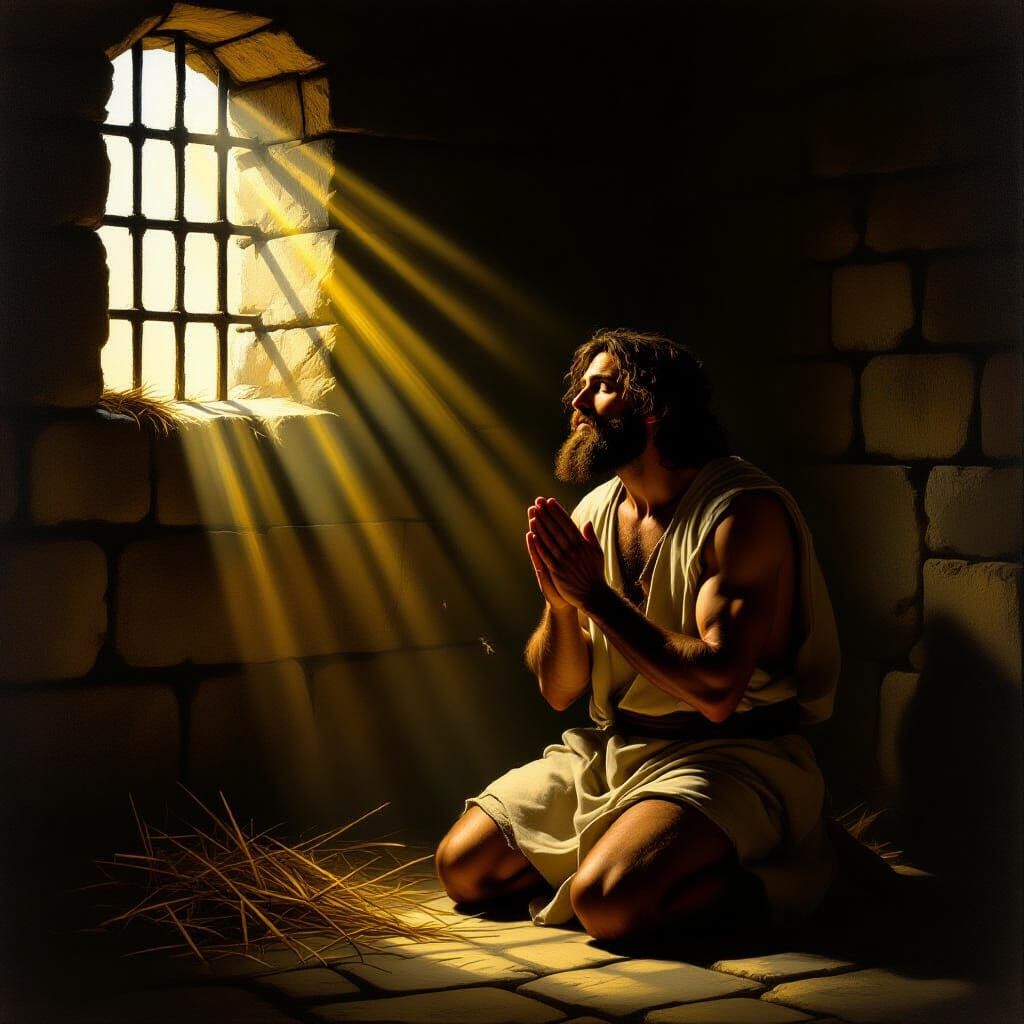 John the Baptist Prays in Hopeful Cell, Renaissance Chiarosc...