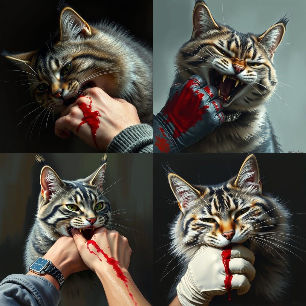 Aggressive Grey Tabby Cat in Brutal Attack