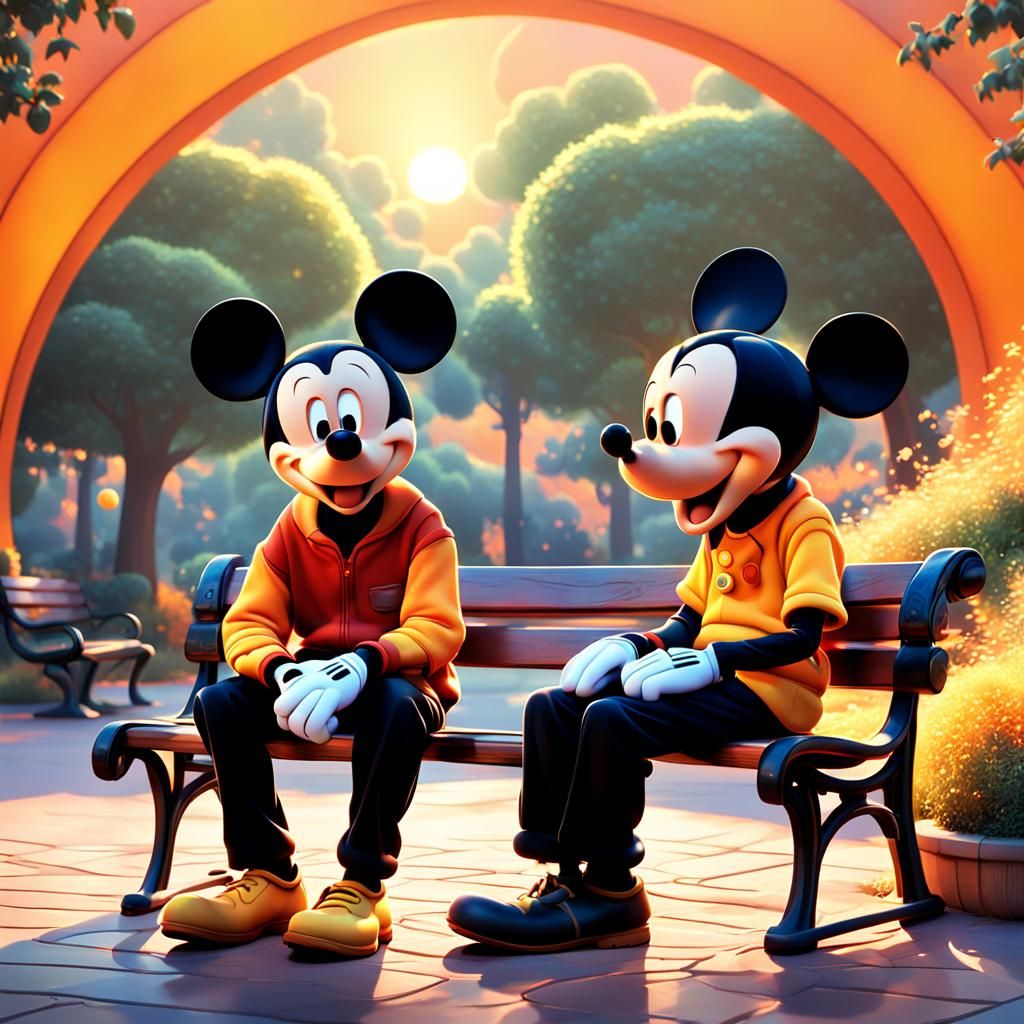 Walt and Mickey Chat in Pixar-Style Digital Art