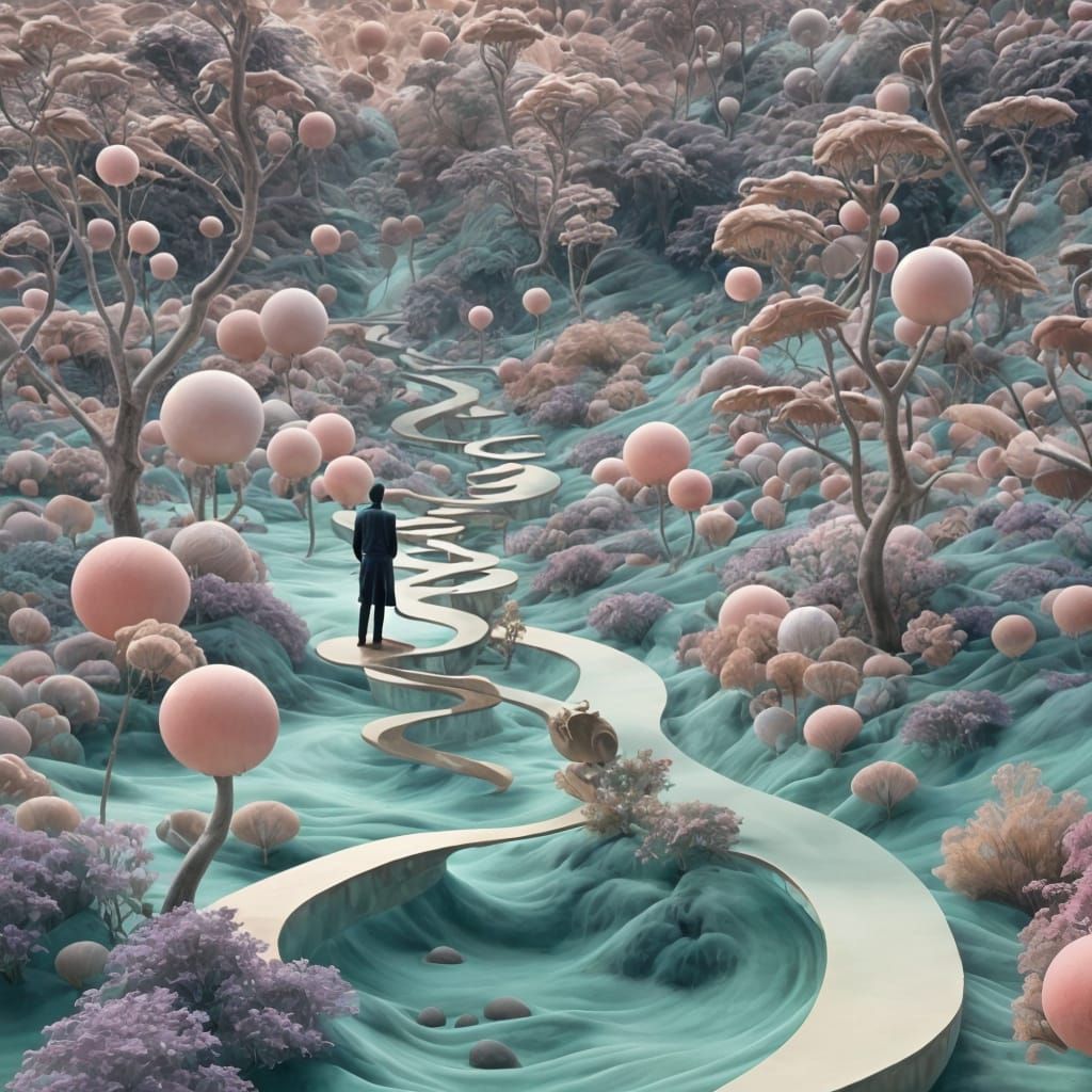 Ethereal Dreamscape with Endless Path and Floating Objects