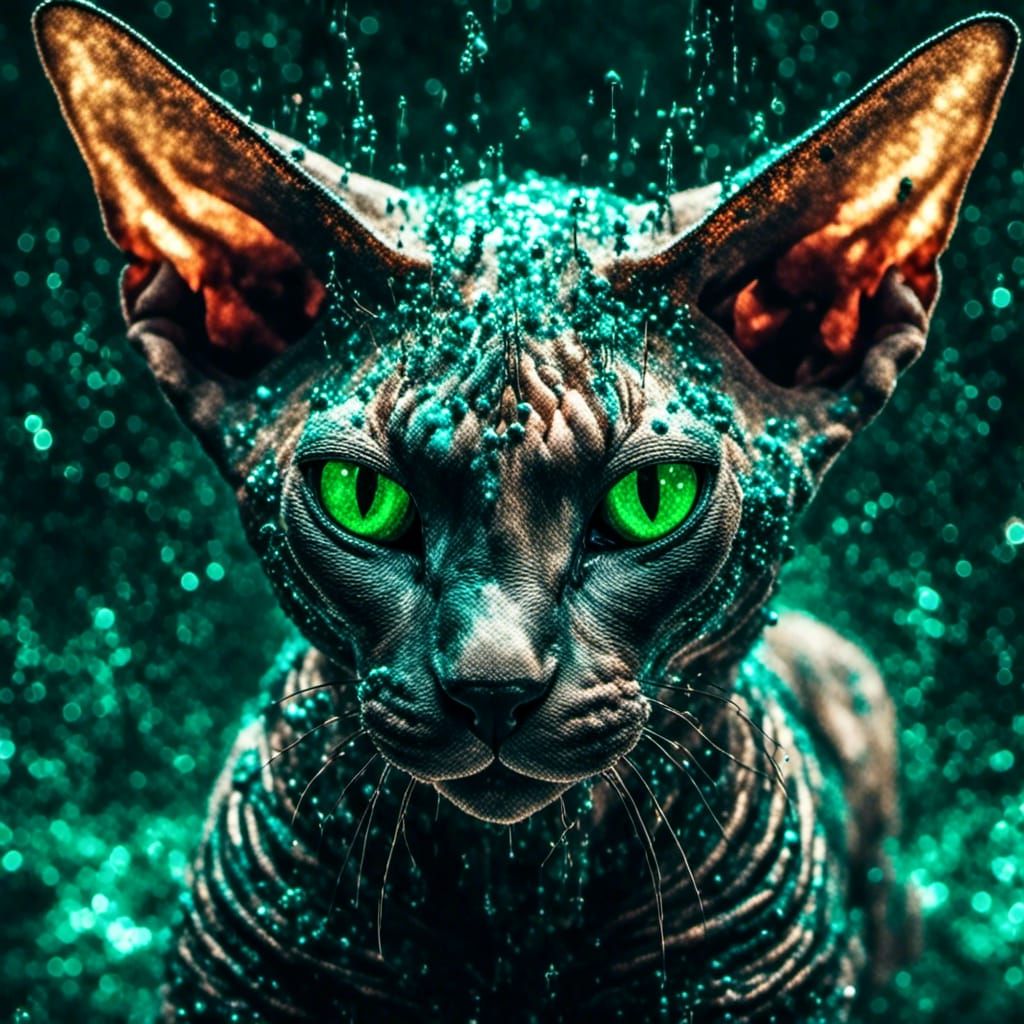 Macro Photo of a Sphynx Cat with Green Eyes