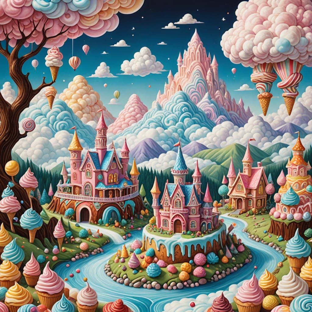 Whimsical Candyland Wonderland of Colorful Ice Cream Mountai...