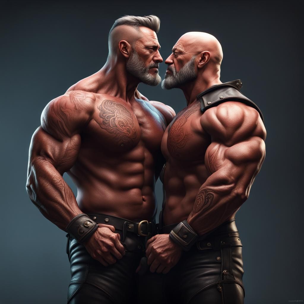 Leather-Clad Muscle Daddies: A Detailed Matte Painting