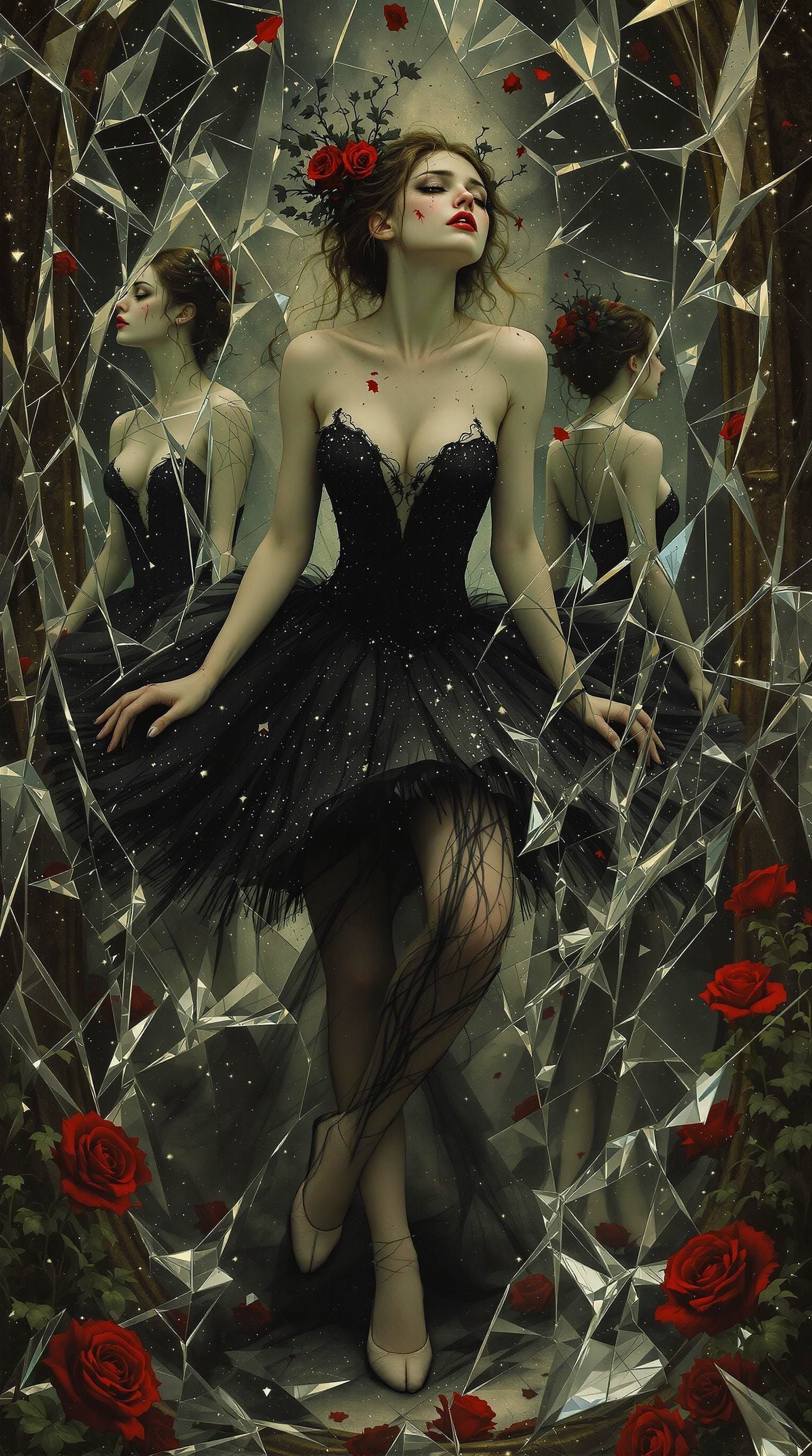 Distraught Ballerina in Shattered Mirror Fairytale