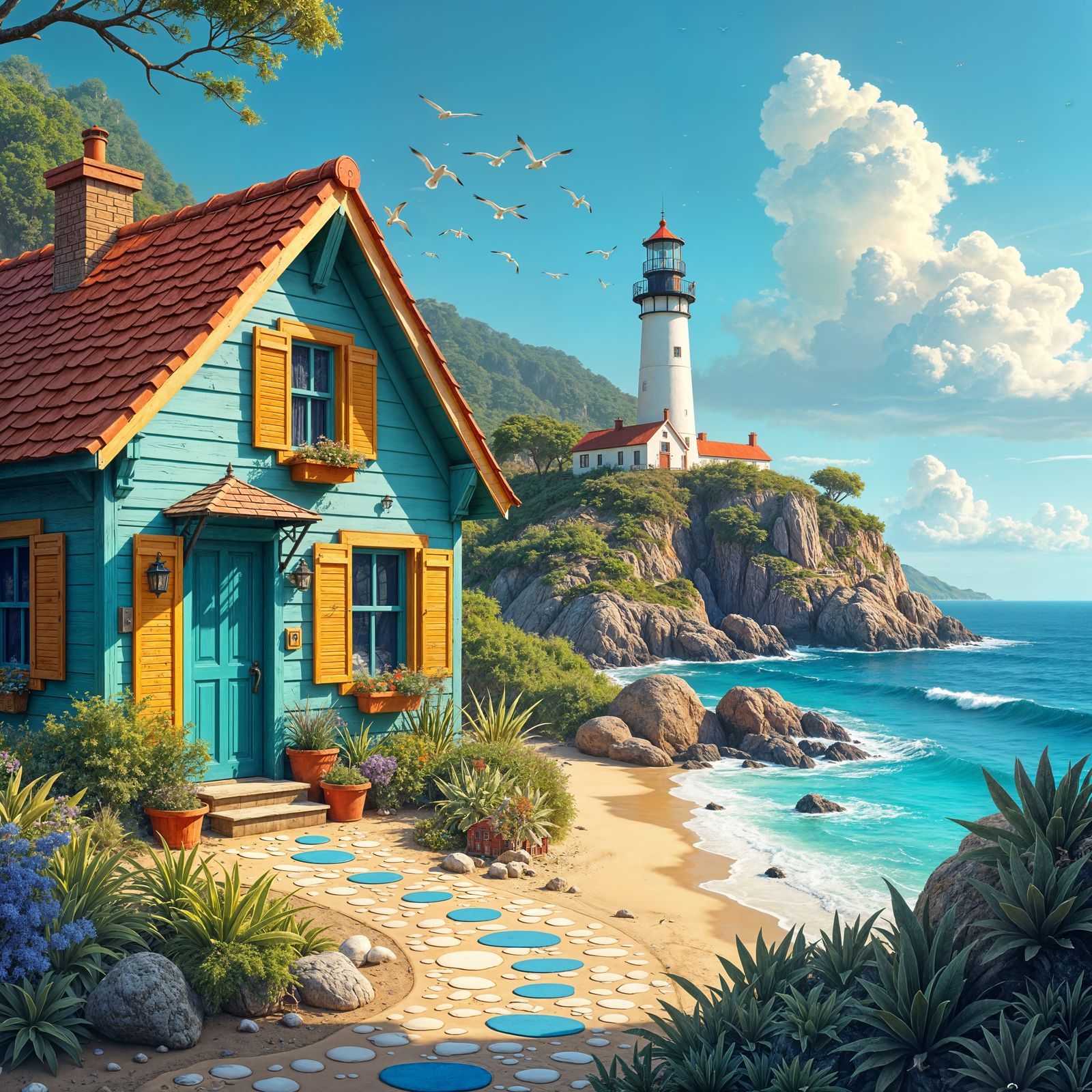 Seaside Cottage with Beach Hut: Fantasy Matte Painting