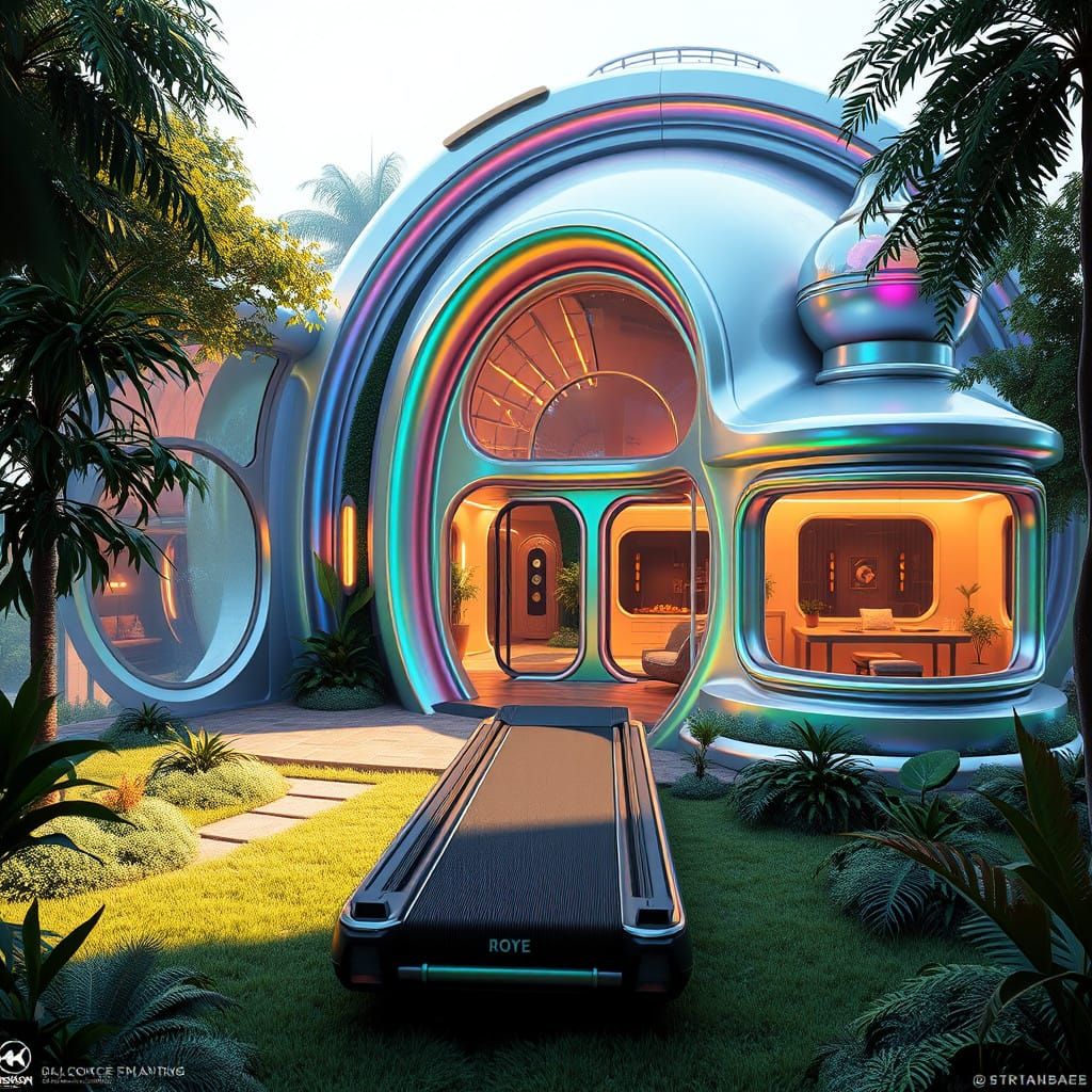 Surreal Futuristic Abode in Vibrant Iridescent Hues