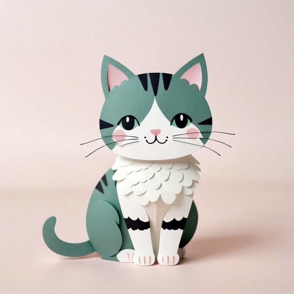 Cute Tabby Cat in Paper Cut Style