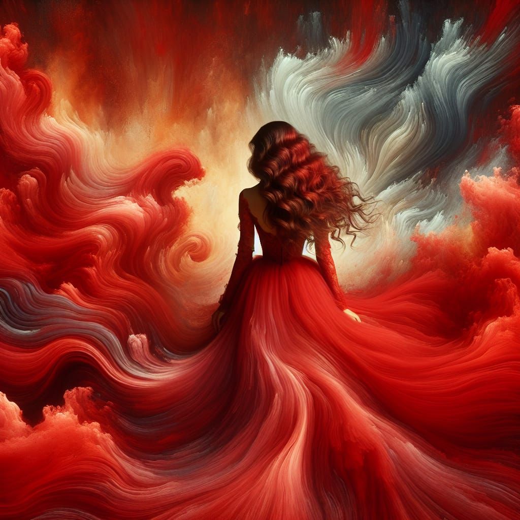 Woman and Frenzied Sea in Romantic Style