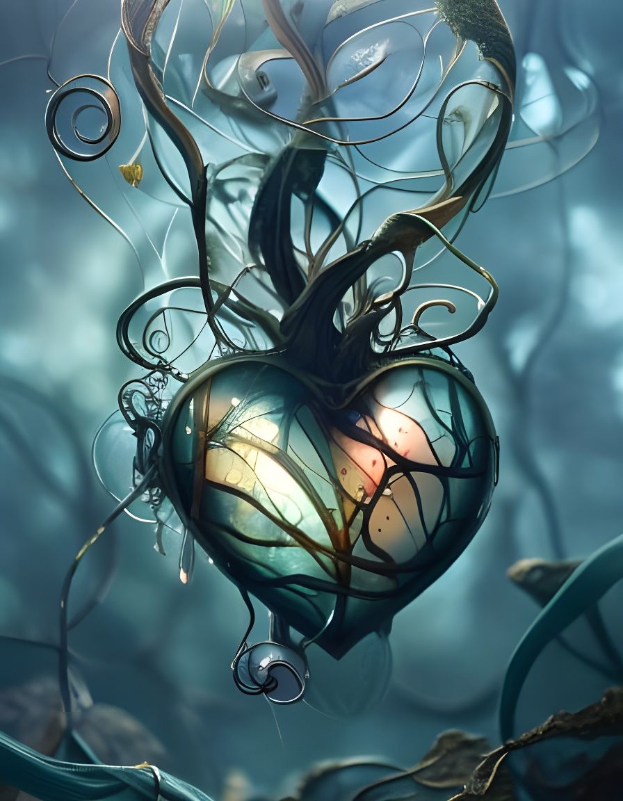 Glass Heart with Silver Ornaments Art