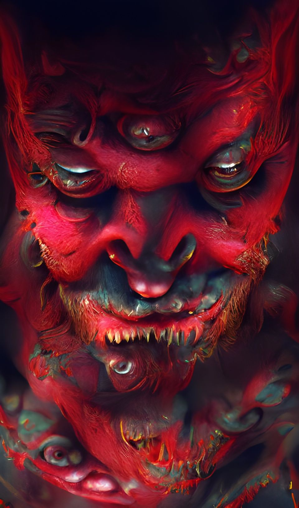 Horrific Red Demon in Digital Painting Style