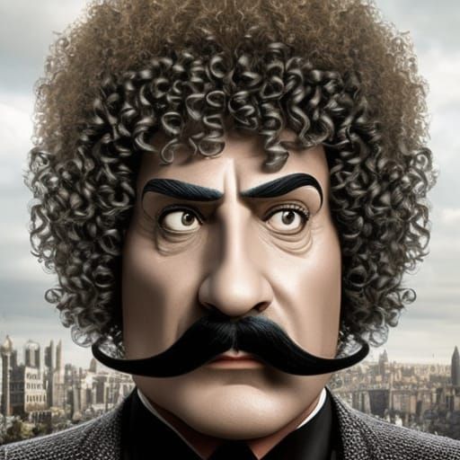 Hercule Poirot Portrait in Grayscale with Floral Details