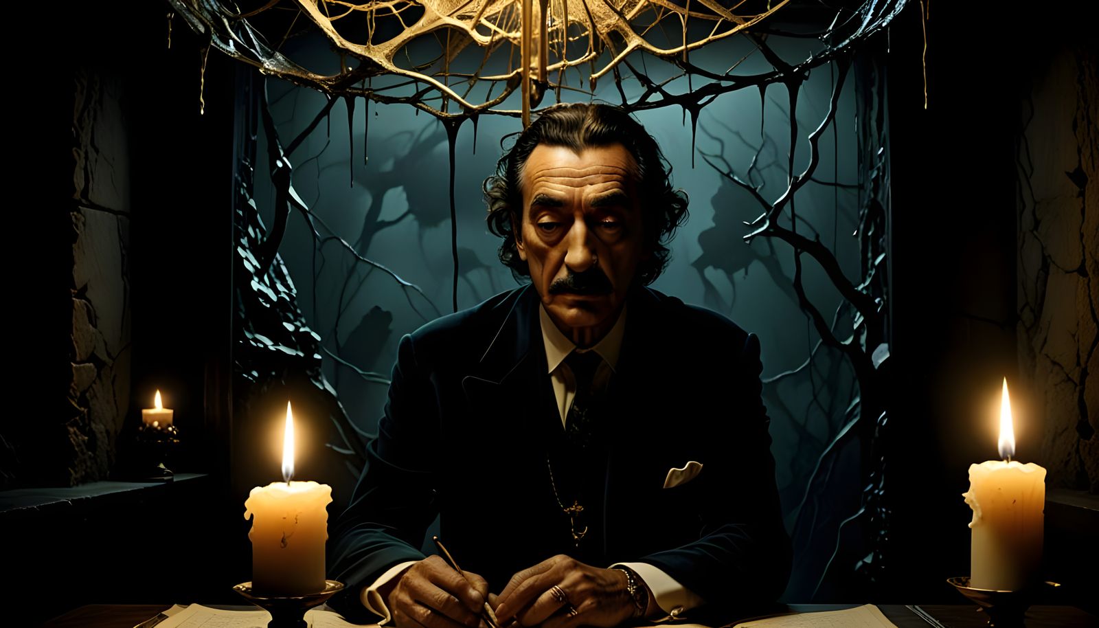 Descent into Desperation in a Haunting, Ink-Drawn Scene