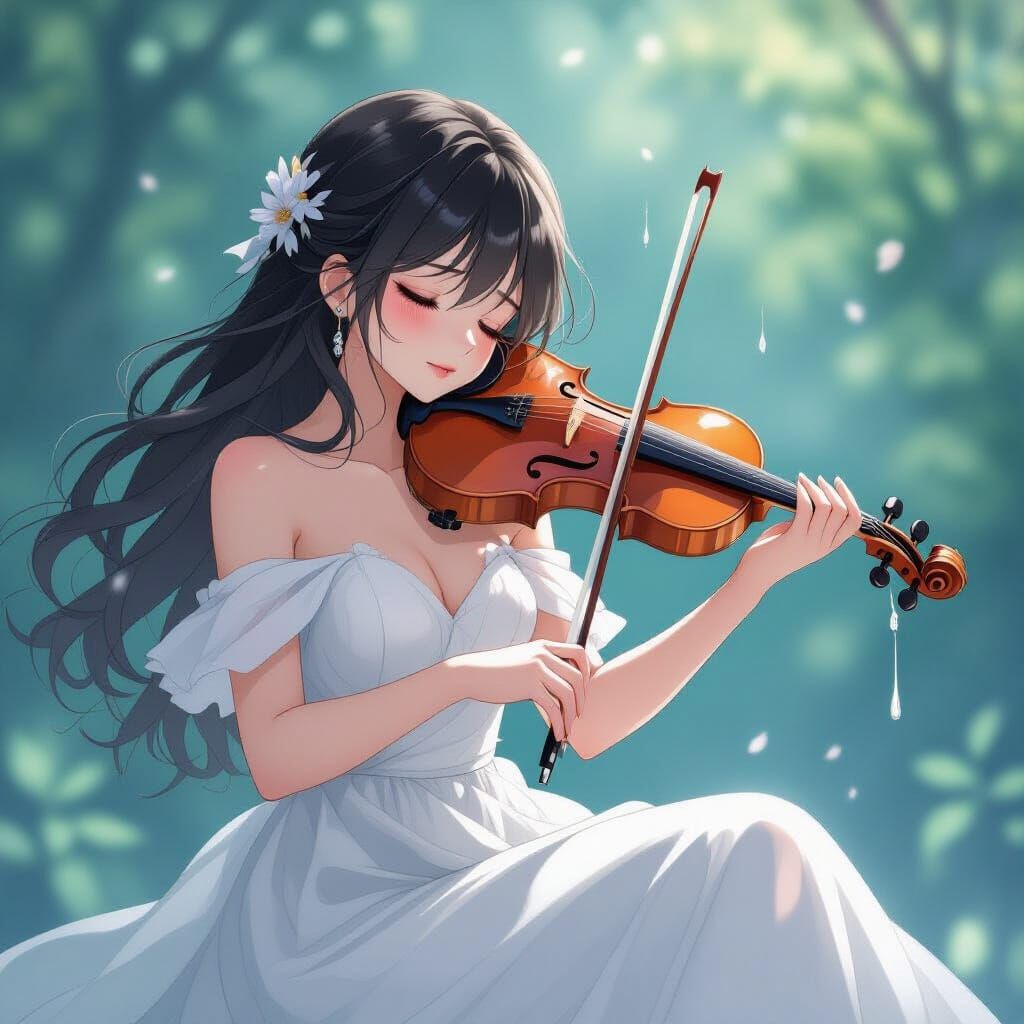 Anime Girl's Mournful Violin Serenade