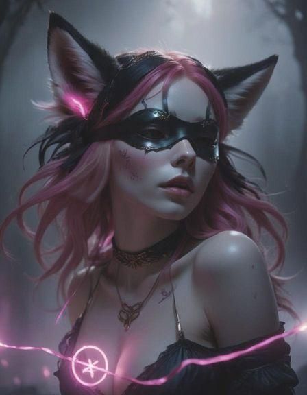 Blindfolded Occult Fox-Girl with Pink Hair