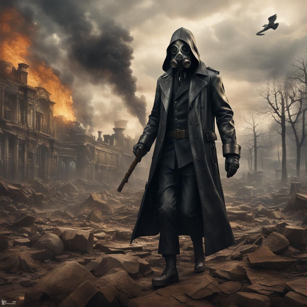 Grim Reaper in Gas Mask: Detailed Matte Painting