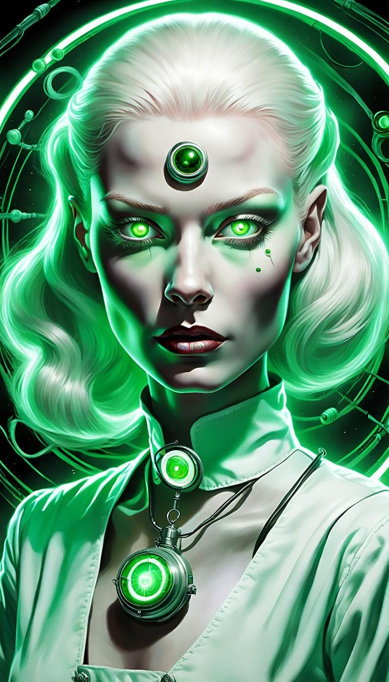 Hypnotic Nurse Portrait in Retro Sci-Fi Style