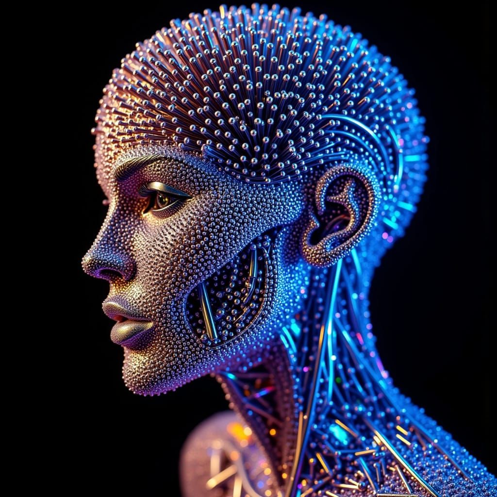 Futuristic Cyborg Skeleton Pinscreen Art in Motion