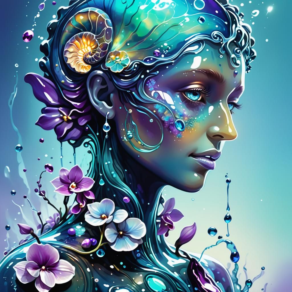 Bioluminescent Water Elemental in Neon Ink Splatter Art